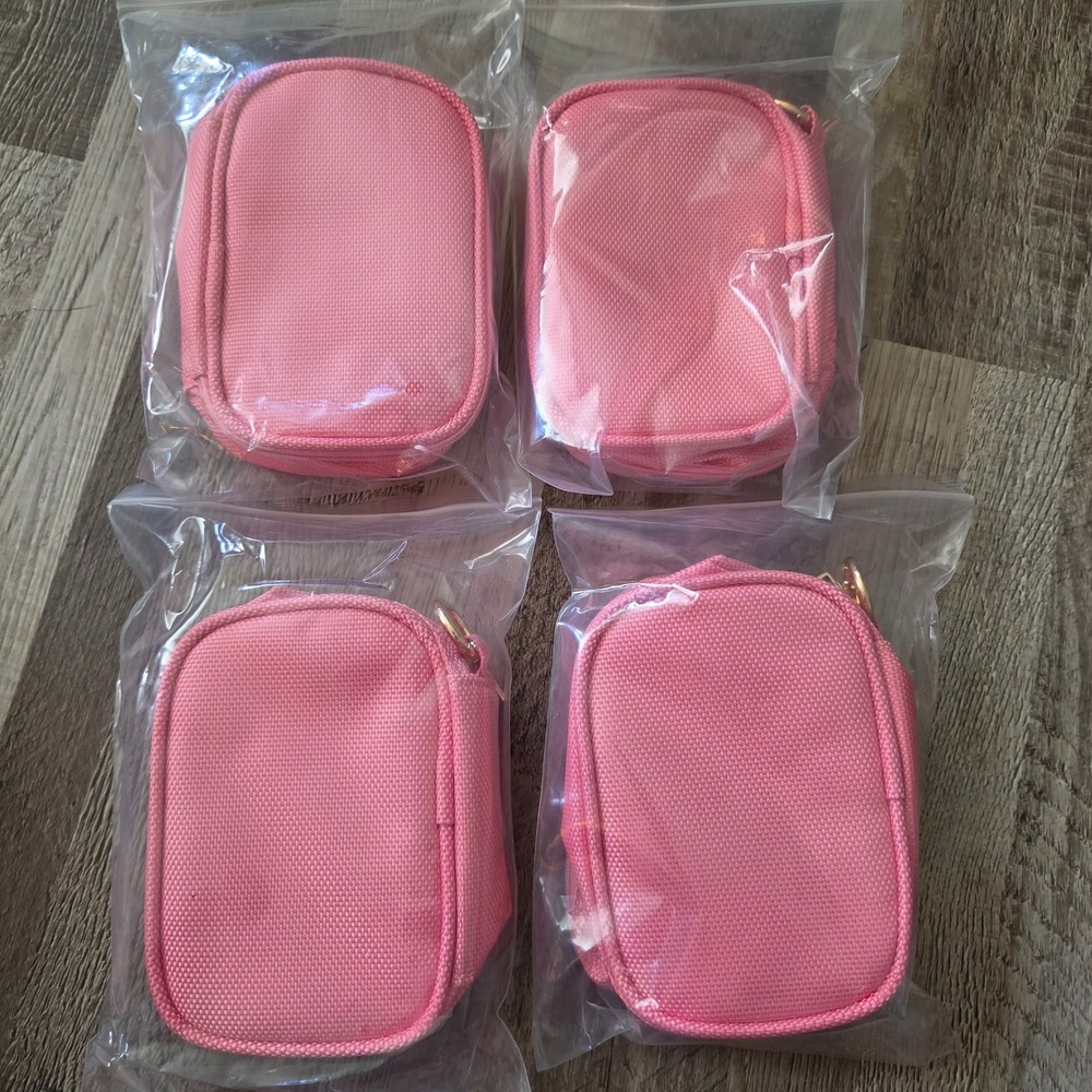 Pink Travel Tech Organizer Pouch Small Cosmetic Bag Gold Zipper 4 Pack